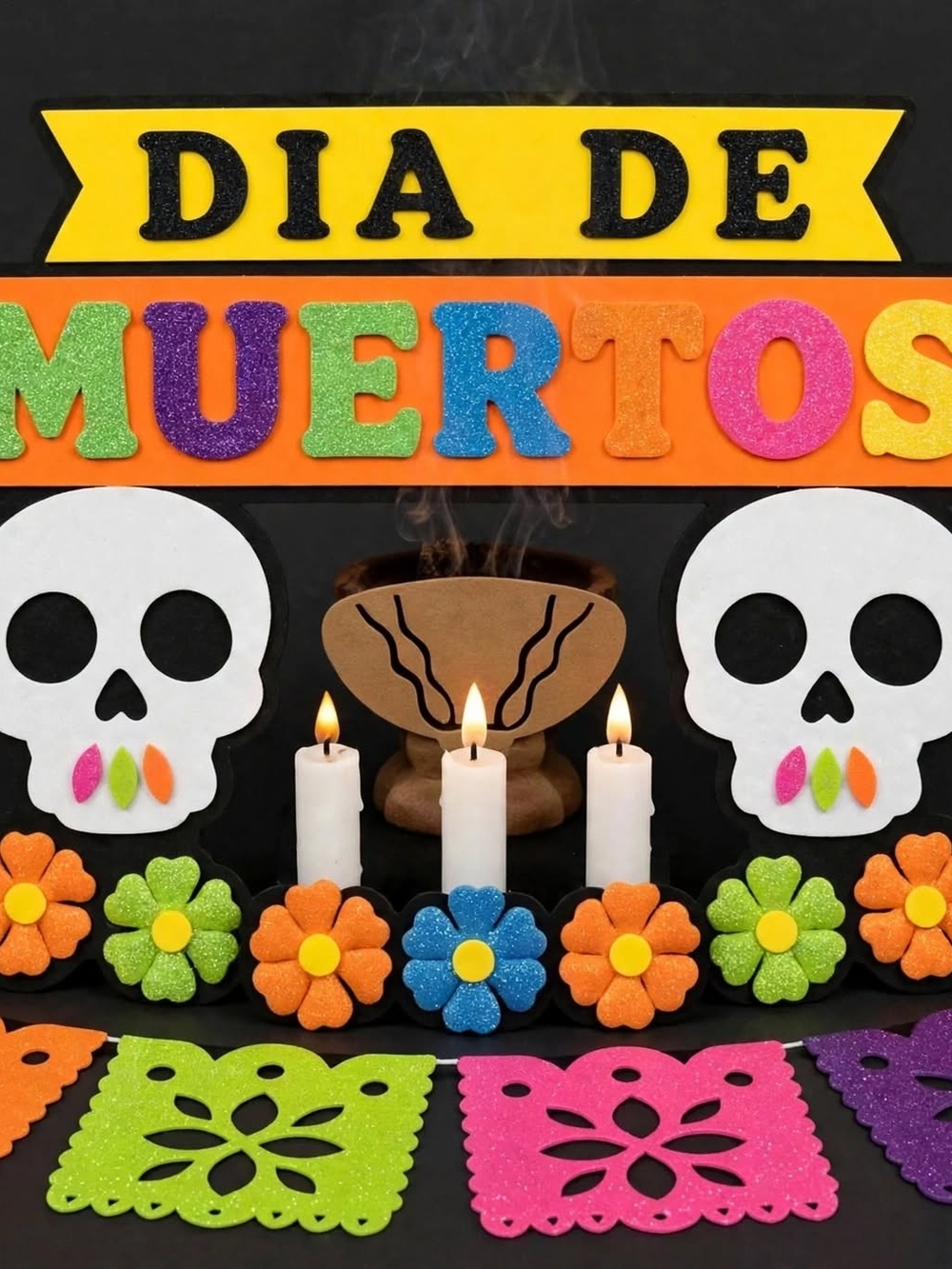 Dia de Muertos Multicolor Foam Party Banner & Decor Set